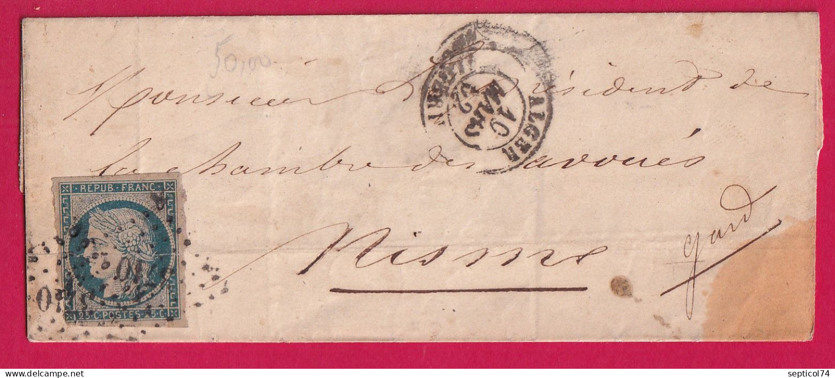 N°4 PC 3710 ALGER ALGERIE POUR NIMES GARD 1852 LETTRE - 1849-1876: Klassieke Periode