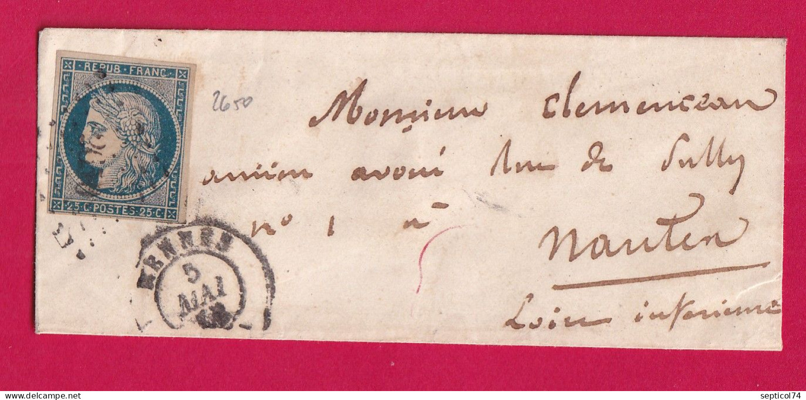 N°4 PC 2650 RENNES ILLE ET VILAINE SUR PETITE ENVELOPPE POUR NANTES MIGNONETTE LETTRE - 1849-1876: Klassik