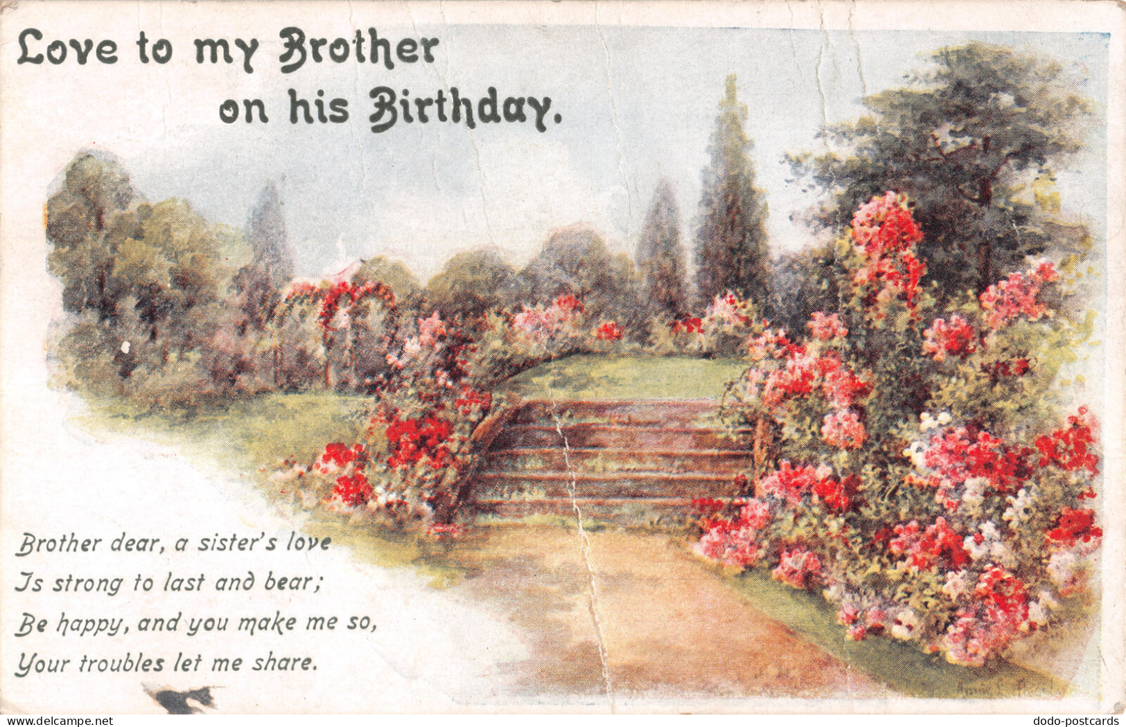 R297847 Greeting Card. Birthday. Brother. Poetry. Flowers. Staircase. Park. No. - Wereld