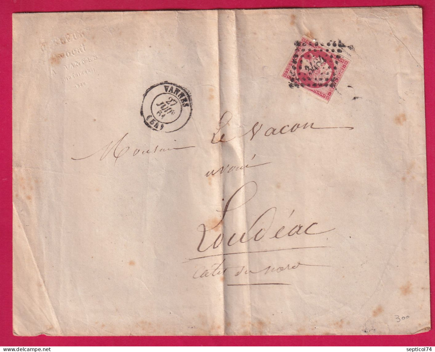 N°17B PC 3484 VANNES MORBIHAN POUR LOUDEAC COTES DU NORD LETTRE - 1849-1876: Période Classique