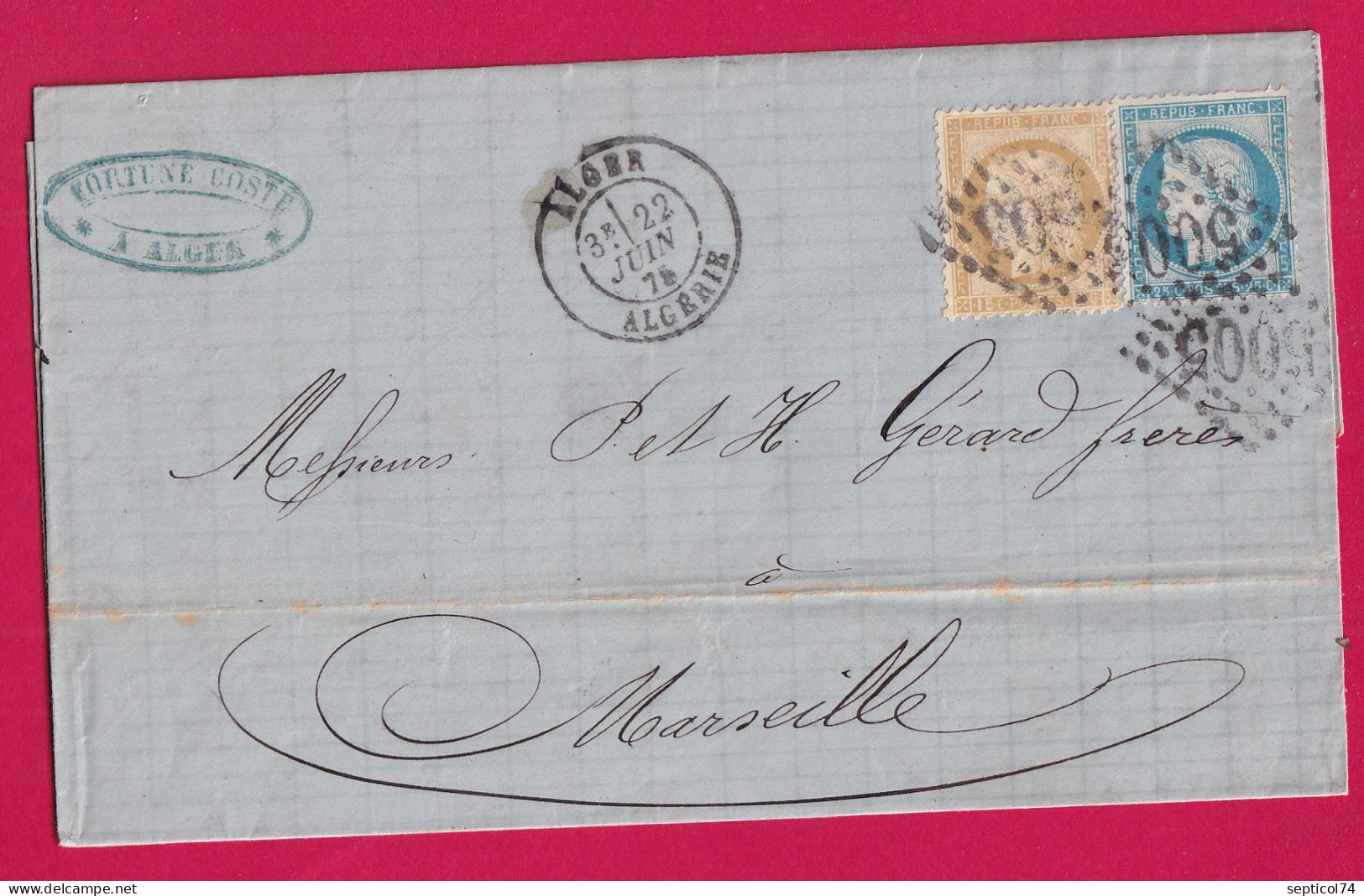 N°55 60 GC5005 ALGER ALGERIE POUR MARSEILLE LETTRE - 1849-1876: Période Classique