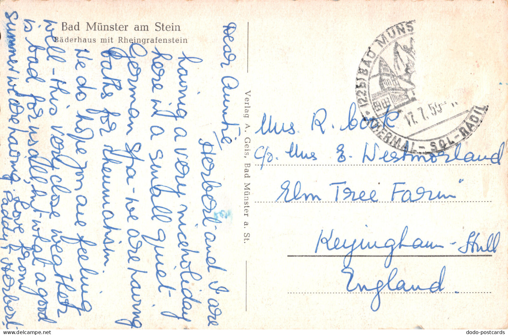 R299188 Bad Munster Am Stein. Baderhaus Mit Rheingrafenstein. A. Geis. 1959 - Wereld