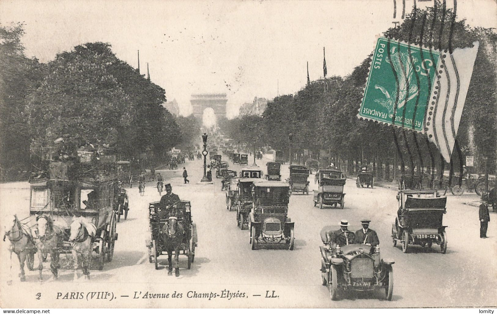 75 Paris Avenue Des Champs Elysées CPA Omnibus Voiture Auto - Champs-Elysées