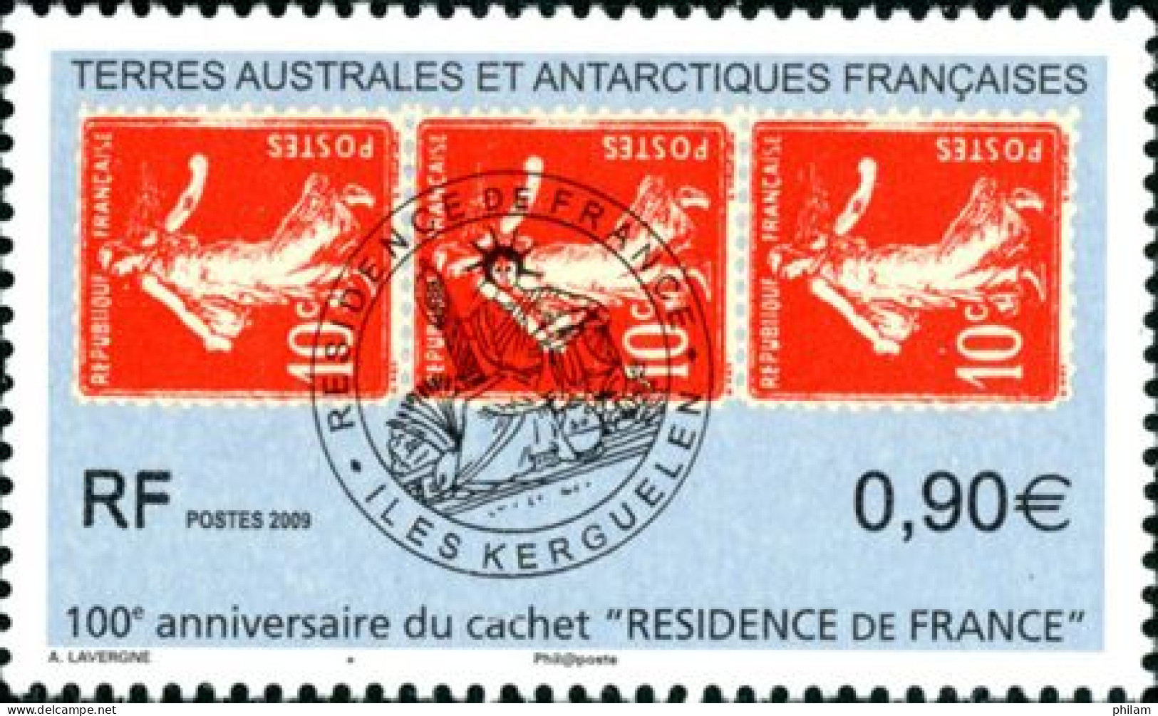 TAAF 2009 - Cachet Résidence De France - 1 V. - Briefmarken Auf Briefmarken