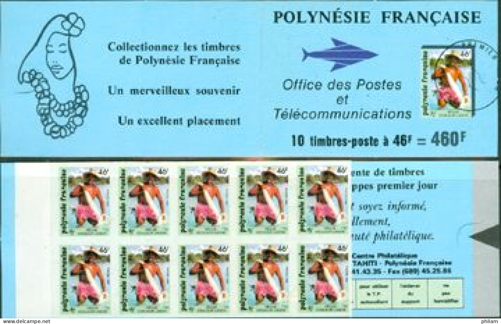POLYNESIE 1993 - Pecheur Au Lagon - Petit Format - Carnet Adhésif - - Cuadernillos