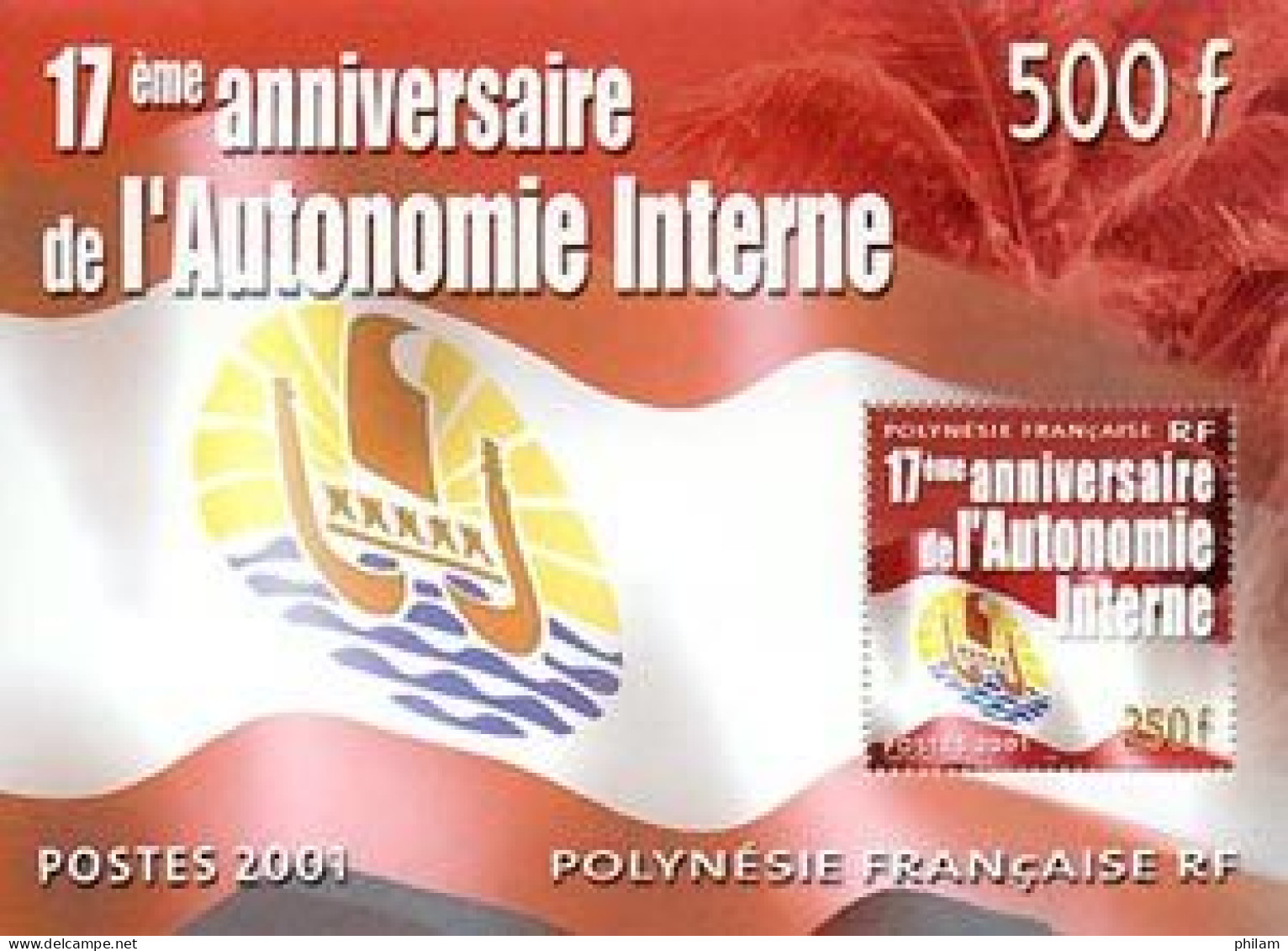 POLYNESIE 2001 - 17ème Anniv. De L'autonomie Interne - BF - Hojas Y Bloques