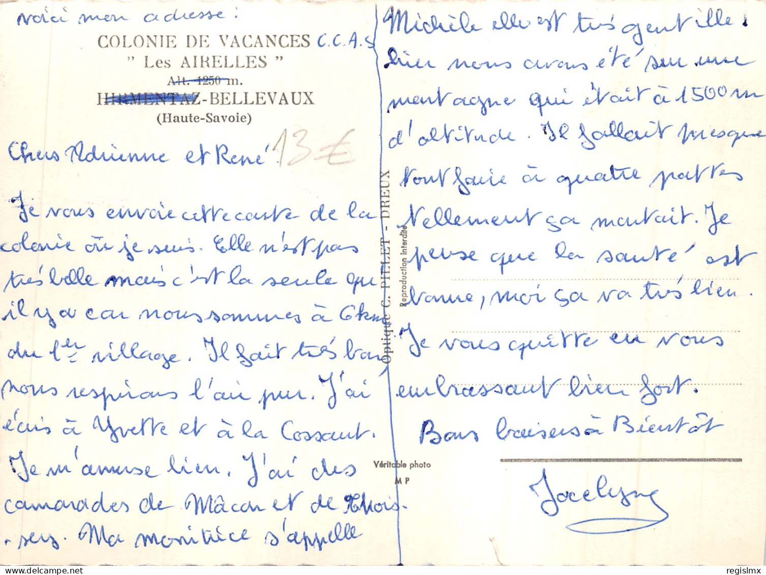 74-BELLEVAUX-COLONIE DE VACANCES LES AIRELLES-N°T561-A/0329 - Bellevaux