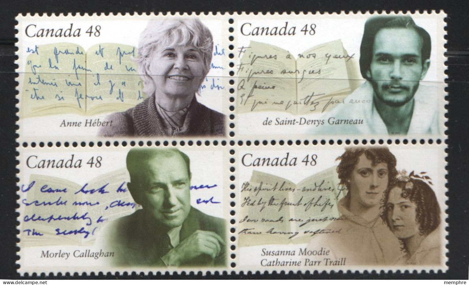 2003 Writers: Hebert, Garneau, Callaghan, Moody/Trail  Block Of 4 Se-tenant Sc 1997a MNH - Neufs