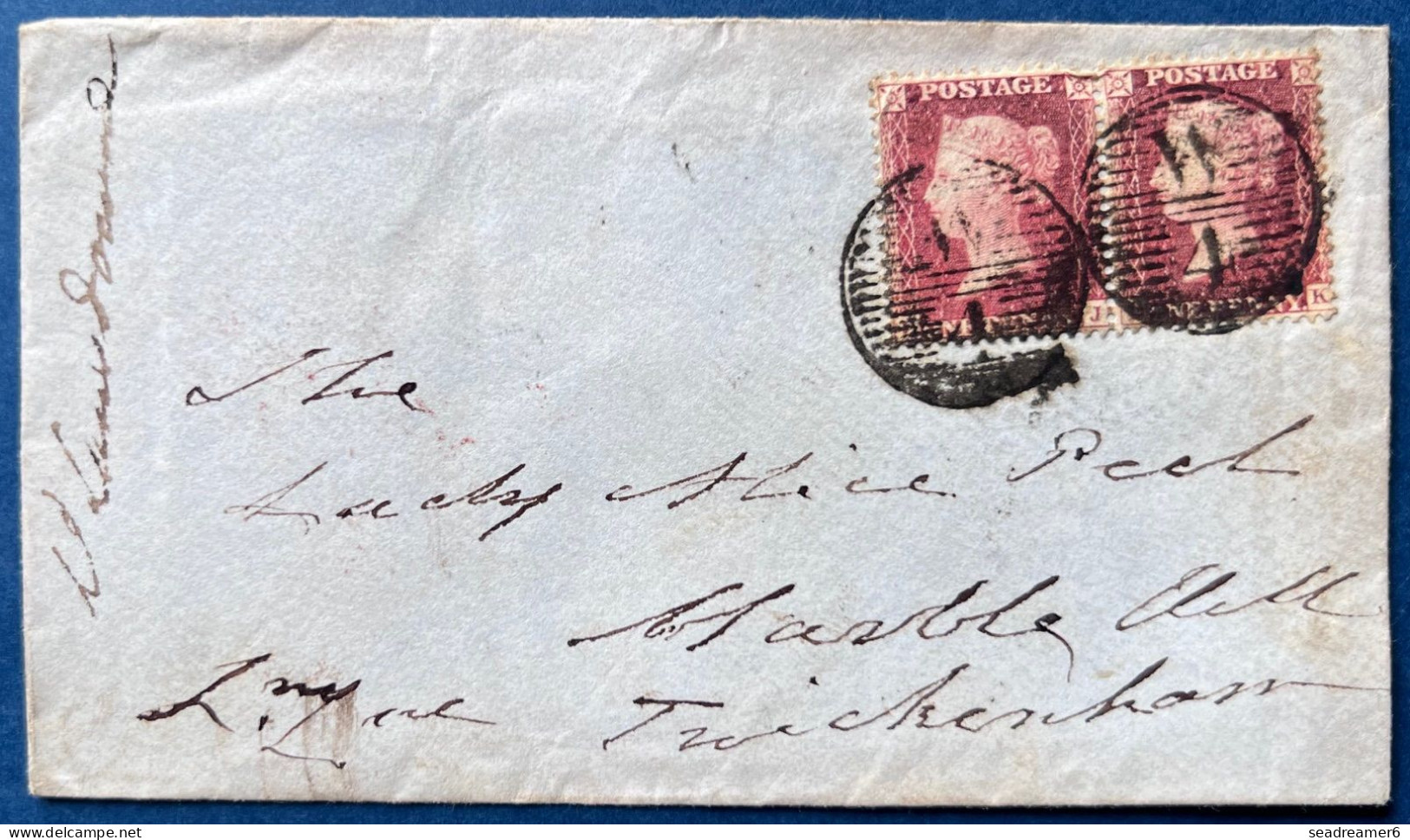 Lettre Double Port AOUT 1857 Paire N°10 1 Penny Red Dent 14 Oblitérés  Killer " W /4 " Pour TWICKENHAM TTB - Cartas