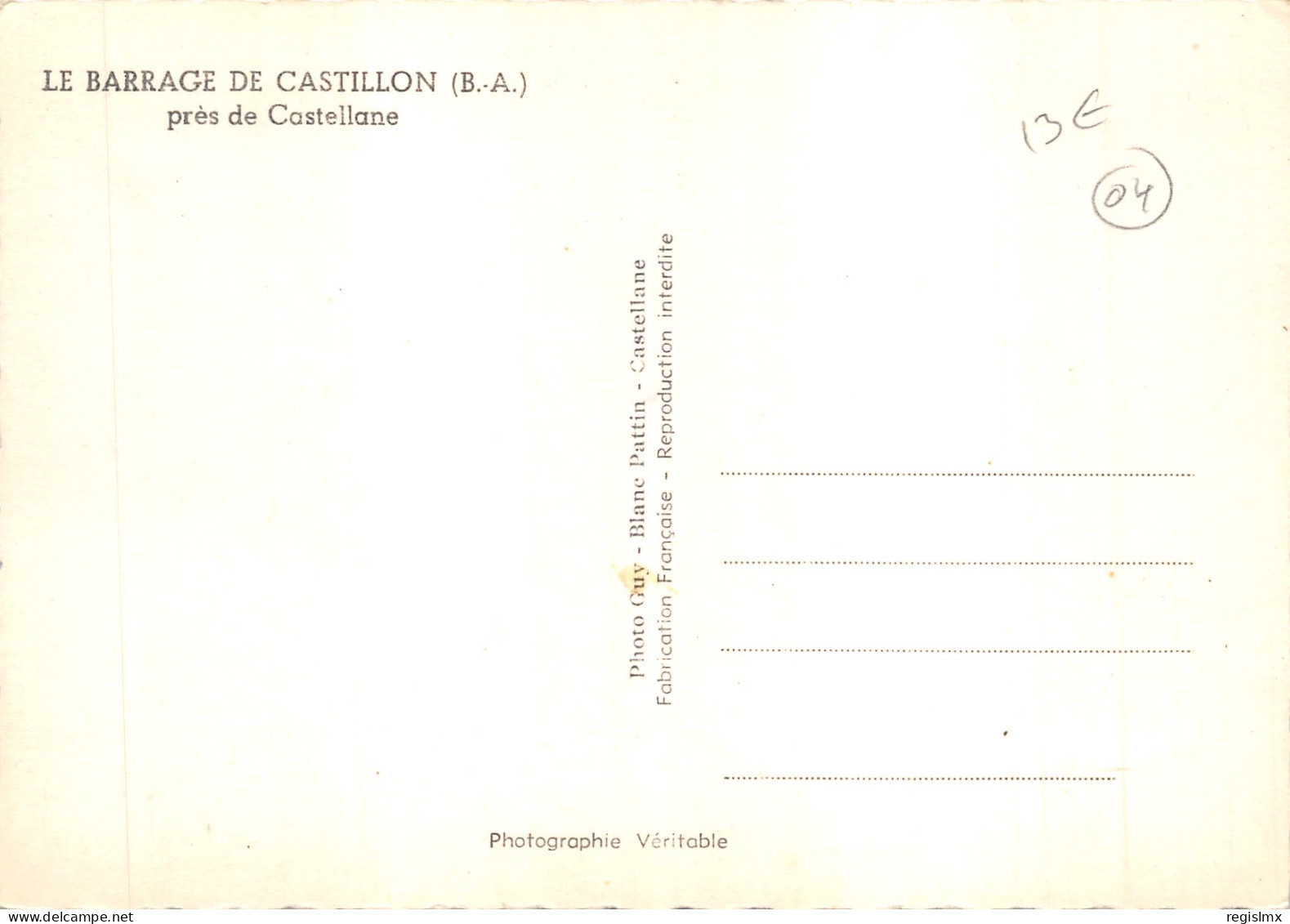 04-CASTILLON-LE BARRAGE-N°T565-A/0287 - Autres & Non Classés