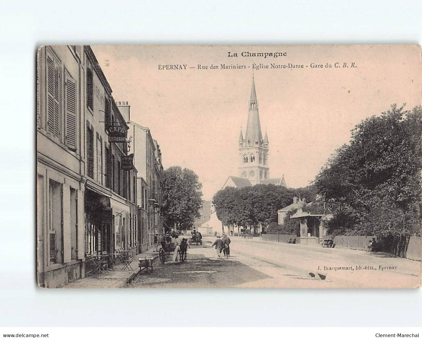 EPERNAY : Rue Des Mariniers Et Eglise Notre-Dame, Gare Du C. B. R. - état - Epernay