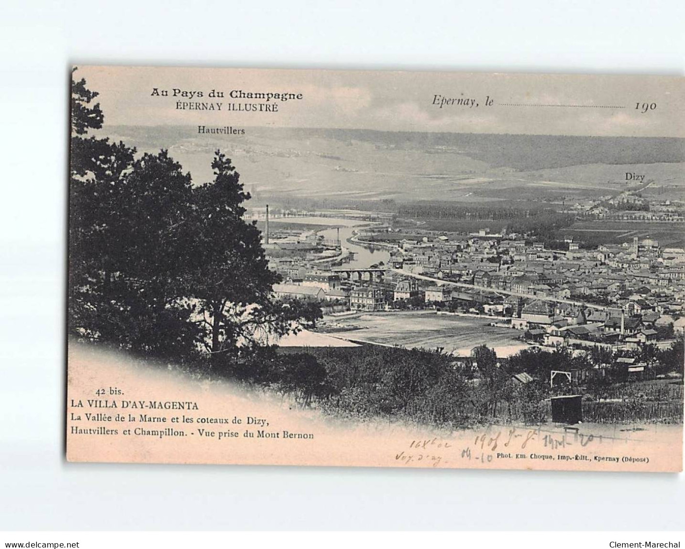 EPERNAY : La Villa D'Ay Magenta; Hautvillers Et Champillon, Vue Prise Du Mont Bernon - état - Epernay