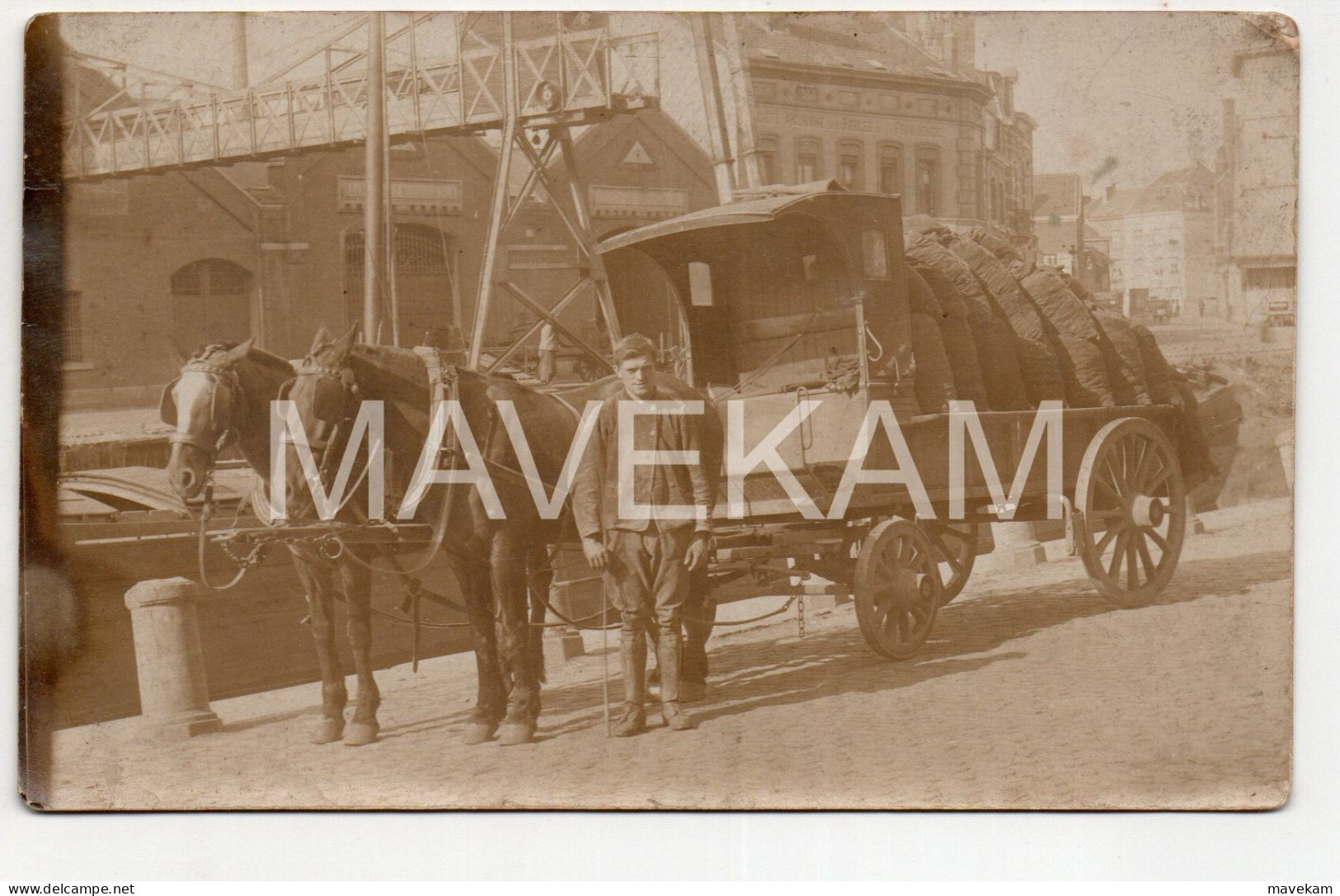 Cpa Photo "  Attelage Transport De Charbon Devant Société Anonyme Des Forges De La Providence - MARCHIENNE AU PONT " - Charleroi