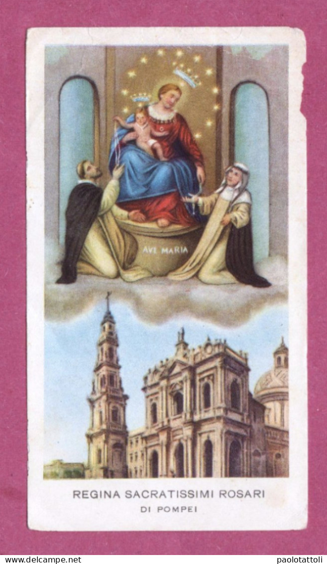 Santini, Holy Card- Regina Sacratissimi Rosari Di Pompei. Con Approvazione Ecclesiastica- Ed. GMi N°124. Dim. 105x 58mm - Devotion Images