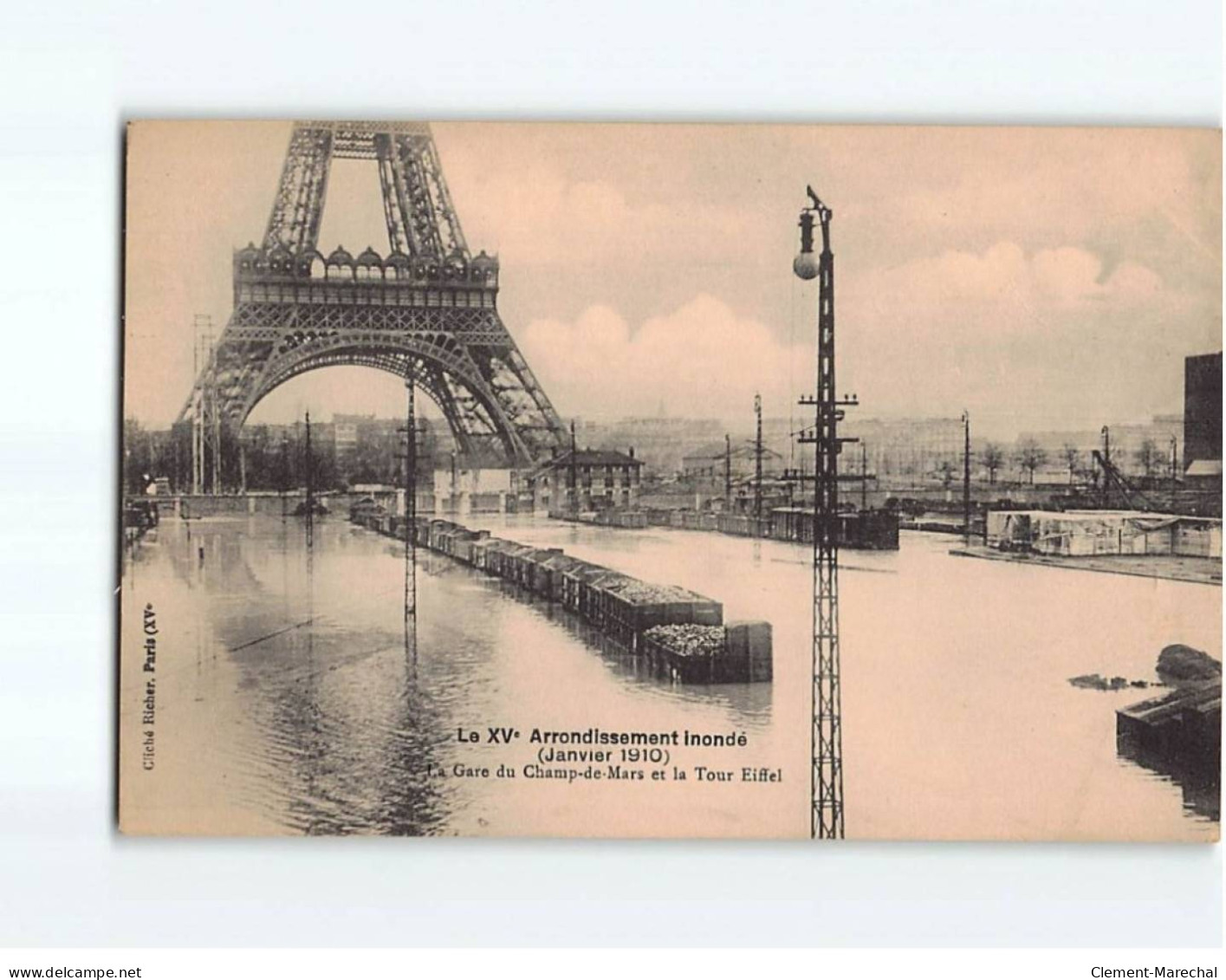 PARIS : Inondation 1910, Gare Du Champs De Mars, La Tour Eiffel - Très Bon état - De Overstroming Van 1910