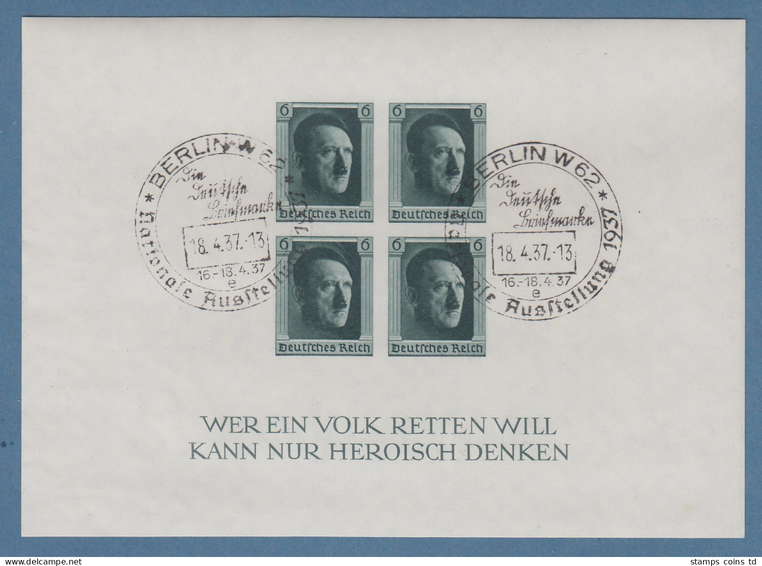 Deutsches Reich 1937 Hitler Block Ungezähnt  Mi.-Nr. Block 8 Mit So.-O BERLIN - Used Stamps