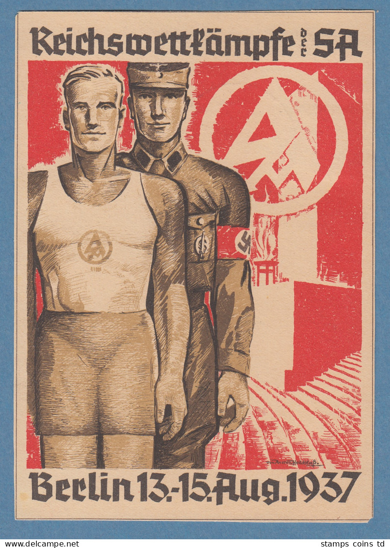 Dt. Reich NS-Propagandakarte Reichswettkämpfe Der SA Berlin Aug.1937 Mit So.-O - Brieven En Documenten