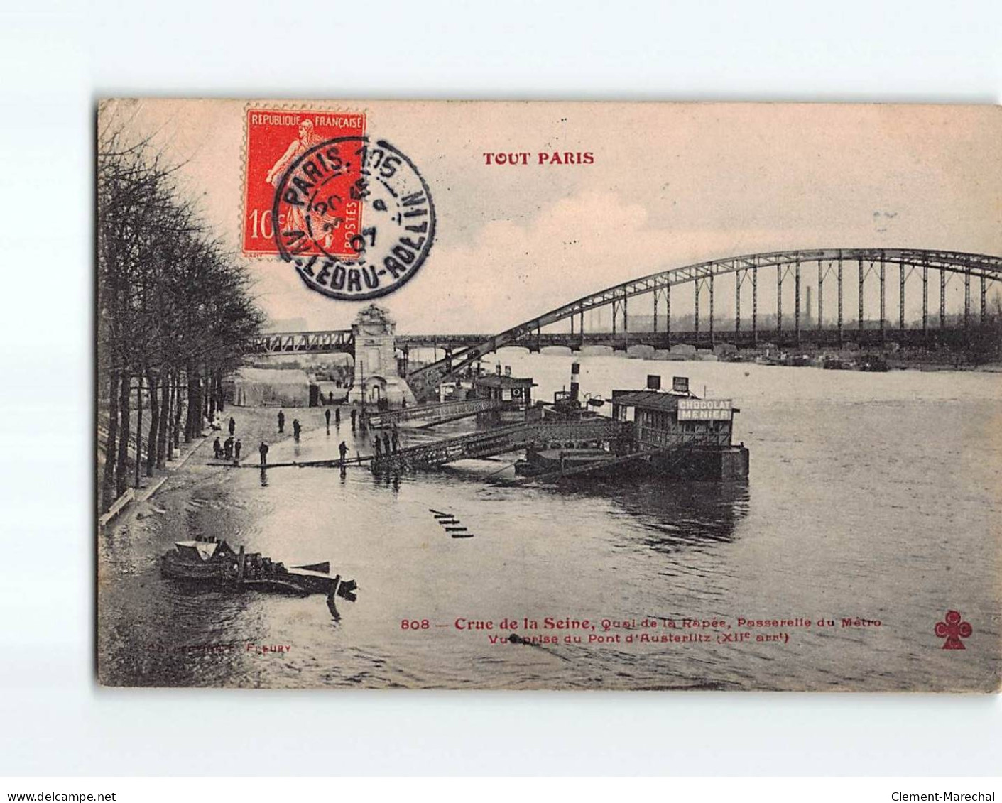 PARIS : Inondation 1910, Quai De La Rapée, Passerelle Du Métro, Vue Prise Du Pont D'Austerlitz - état - Paris Flood, 1910