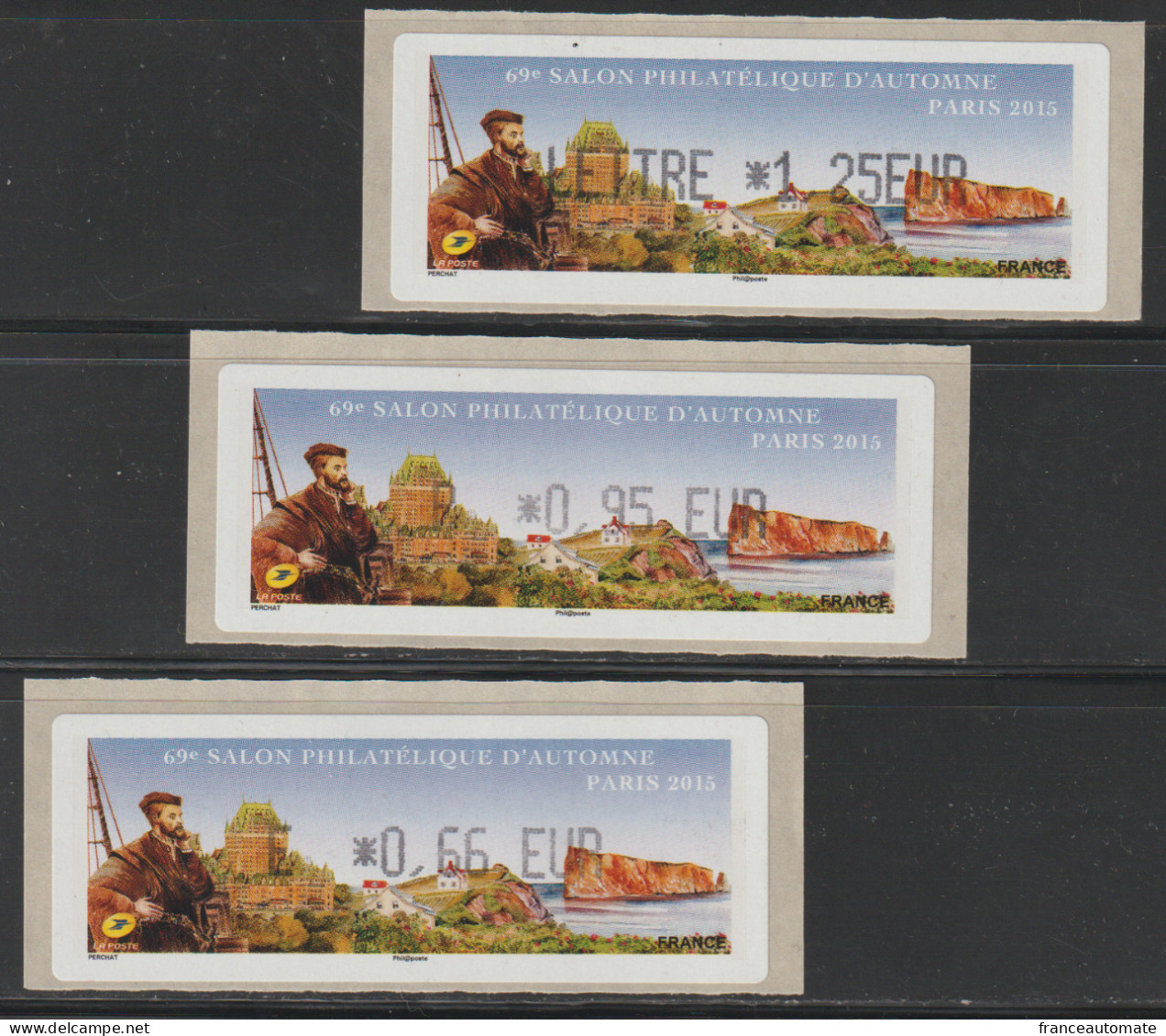 3 Atms, Lisa1,  E 0.66/ P 0.95/ LETTRE 1.25€ JACQUES CARTIER,5/11/2015. Percé, Québec, CANADA. 69ème Salon D'automne - 2010-... Geïllustreerde Frankeervignetten