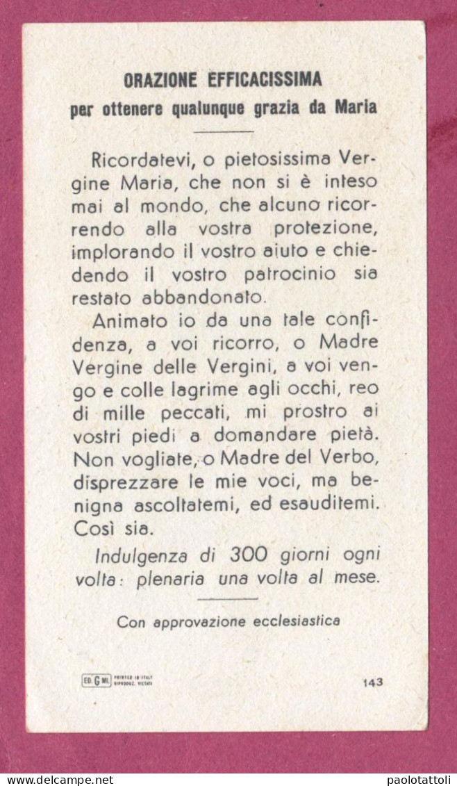 Santino, Holy Card- Madonna Delle Grazie. Lady Of Graces- Ed GMi N° 143. Rara Varietà Con Sfondo Giallo. - Images Religieuses