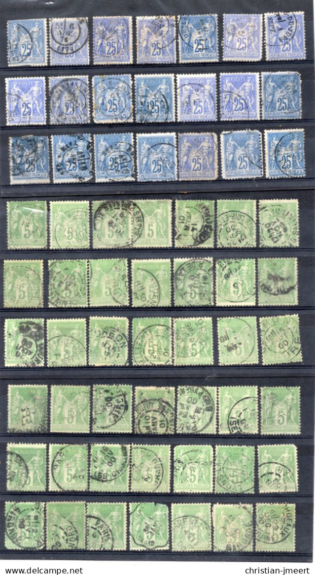 France Type Sage 63 Timbres Pour Recherches  Divers Types - 1876-1898 Sage (Tipo II)