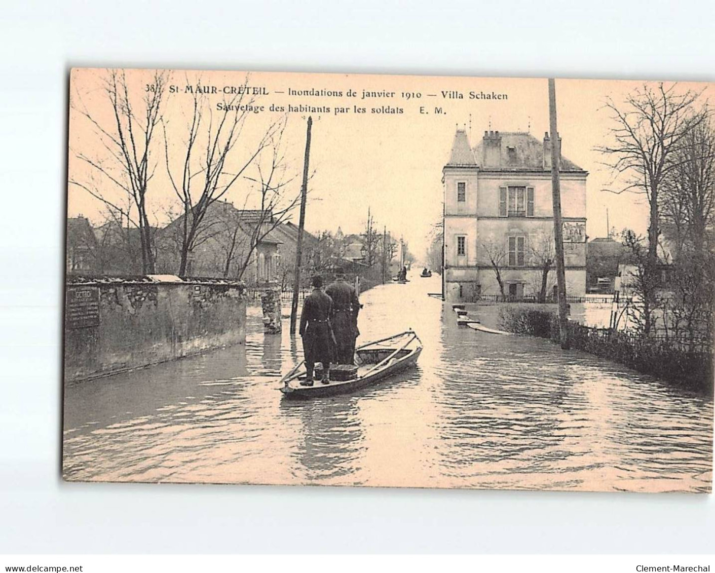 SAINT MAUR CRETEIL : Inondations De 1910, Villa Schaken, Sauvetage Des Habitants Par Les Soldats - Très Bon état - Saint Maur Des Fosses