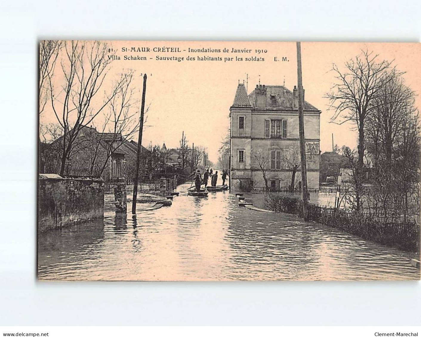 SAINT MAUR CRETEIL : Inondations De 1910, Villa Schaken, Sauvetage Des Habitants Par Les Soldats - Très Bon état - Saint Maur Des Fosses