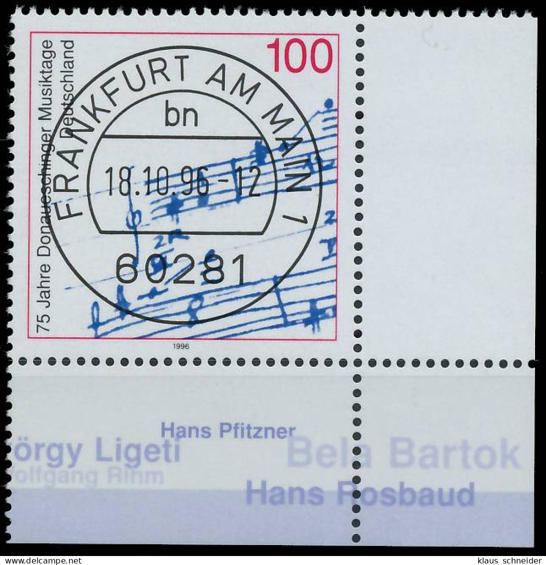 BRD BUND 1996 Nr 1890 Zentrisch Gestempelt ECKE-URE X565F56 - Oblitérés