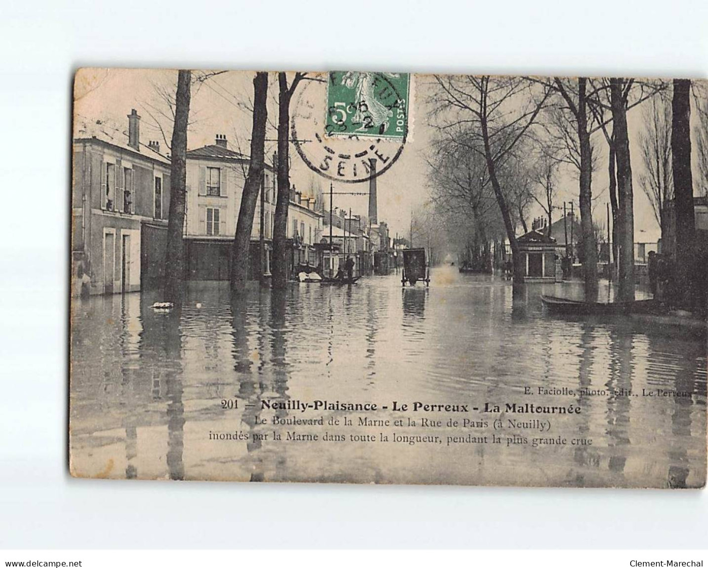 NEUILLY PLAISANCE LE PERREUR LA MALTOURNEE : Le Boulevard De La Marie Et Rue De Paris, Inondations 1910 - état - Neuilly Plaisance