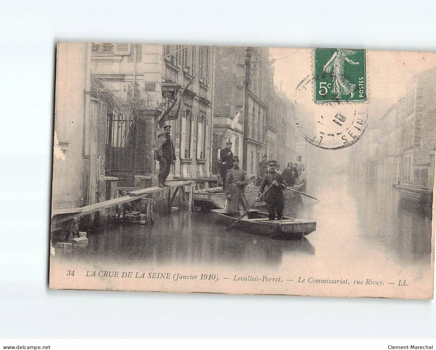 LEVALLOIS PERRET : Inondation 1910, Le Commissariat, Rue Rivay - état - Levallois Perret