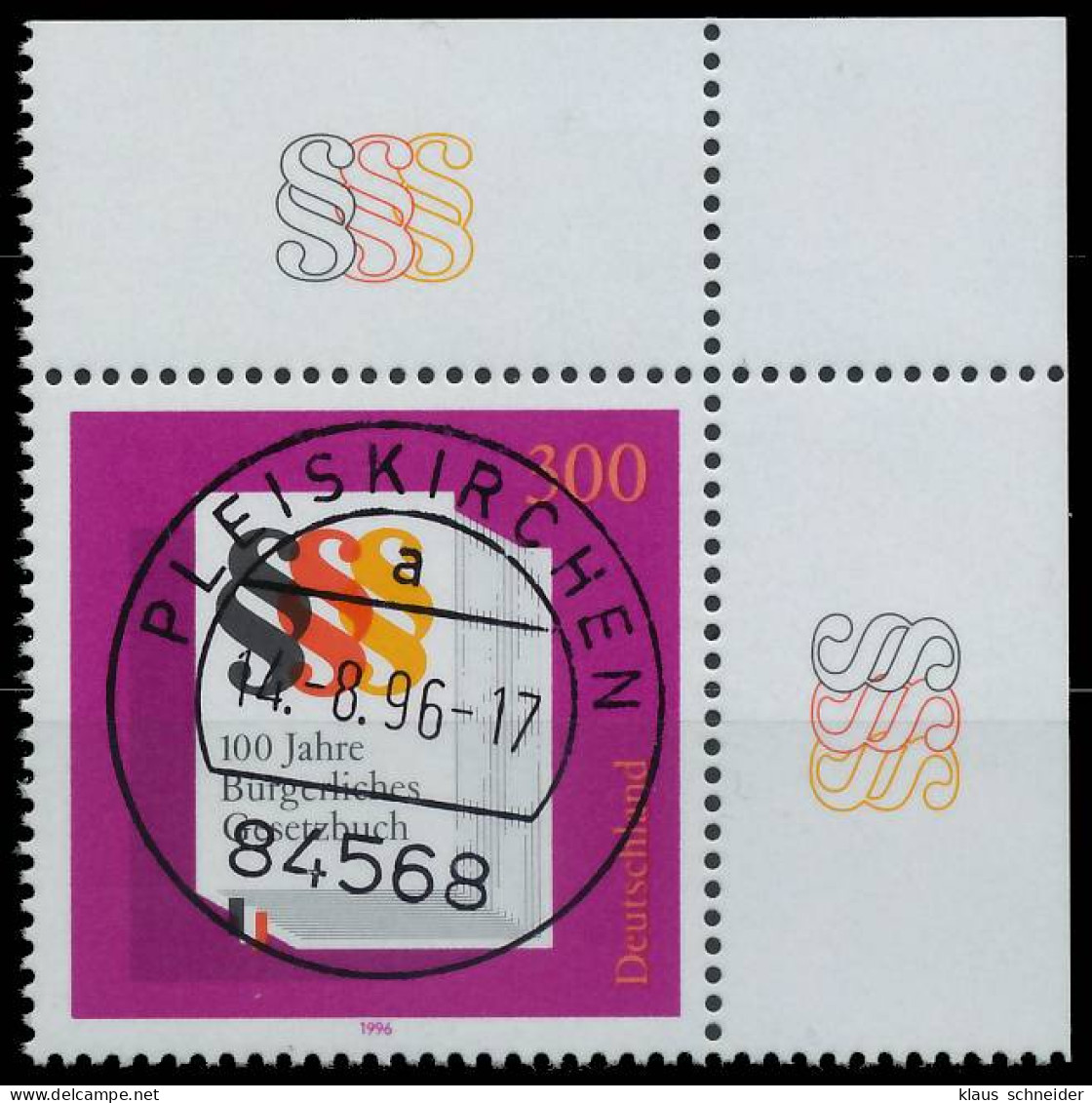 BRD BUND 1996 Nr 1874 Zentrisch Gestempelt ECKE-ORE X56604E - Used Stamps