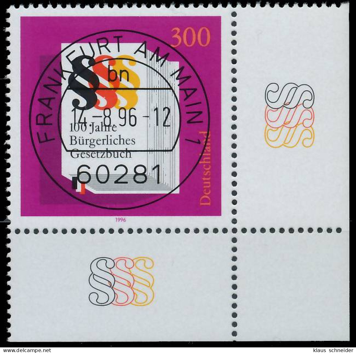 BRD BUND 1996 Nr 1874 Zentrisch Gestempelt ECKE-URE X56603A - Used Stamps