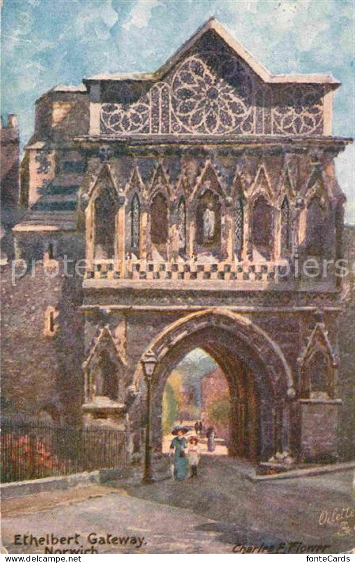 72650844 Norwich UK Ethelbert Gateway Painting Charles F. Flower Oilette Postcar - Autres & Non Classés