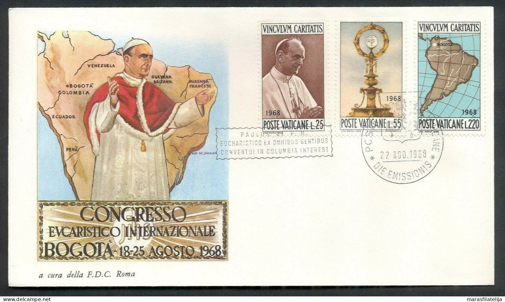 Vatican 1968, Euharistic Congress In Bogota, FDC - Sonstige & Ohne Zuordnung