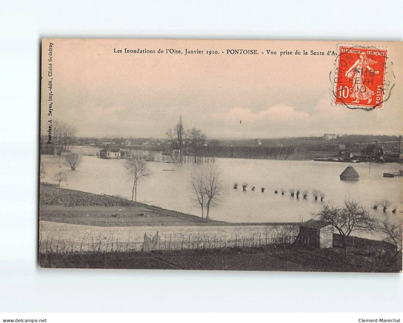 PONTOISE : Les Inondations De 1910, Vue Prise De La Sente D'Auvers - Très Bon état - Pontoise