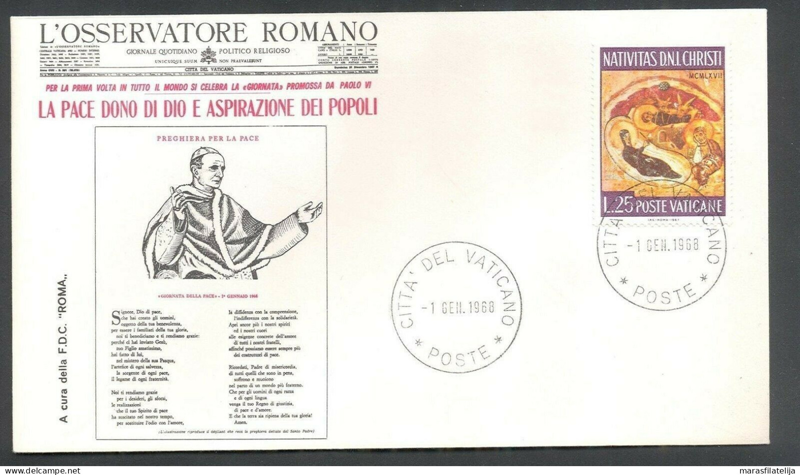 Vatican 1968, Newspaper L`Osservatore Romano, Special Cover - Sonstige & Ohne Zuordnung