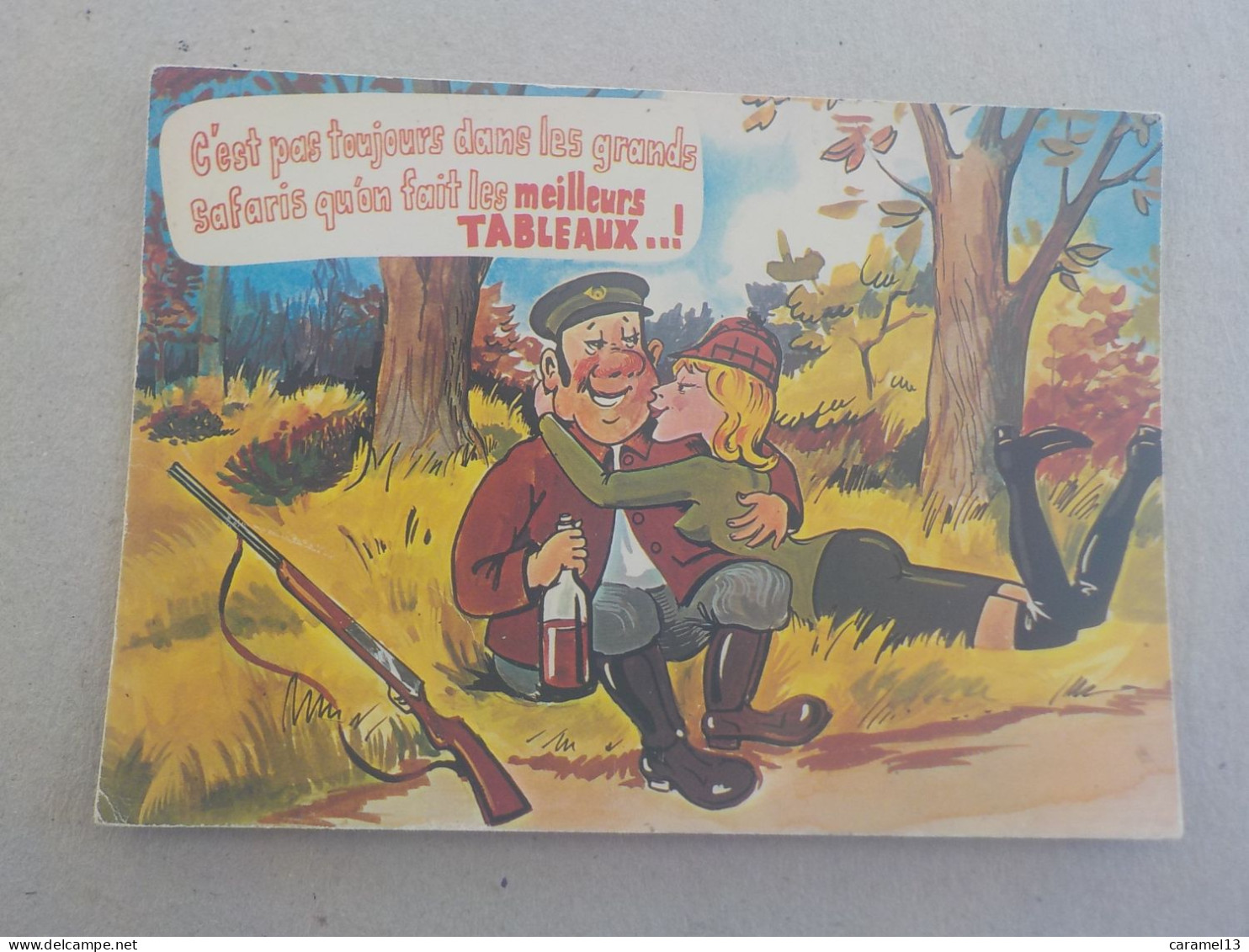 CPSM -  AU PLUS RAPIDE - CARTE HUMORISTIQUE - THEME : CHASSE POIVROT IVROGNE ALCOOL -  VOYAGEE TIMBREE - Humor