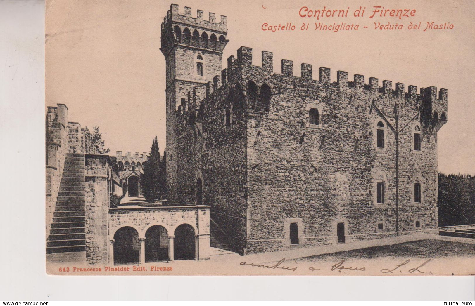 FIRENZE CASTELLO DI VINCIGLIATA  VEDUTA DEL MASTIO VG  1904 - Firenze