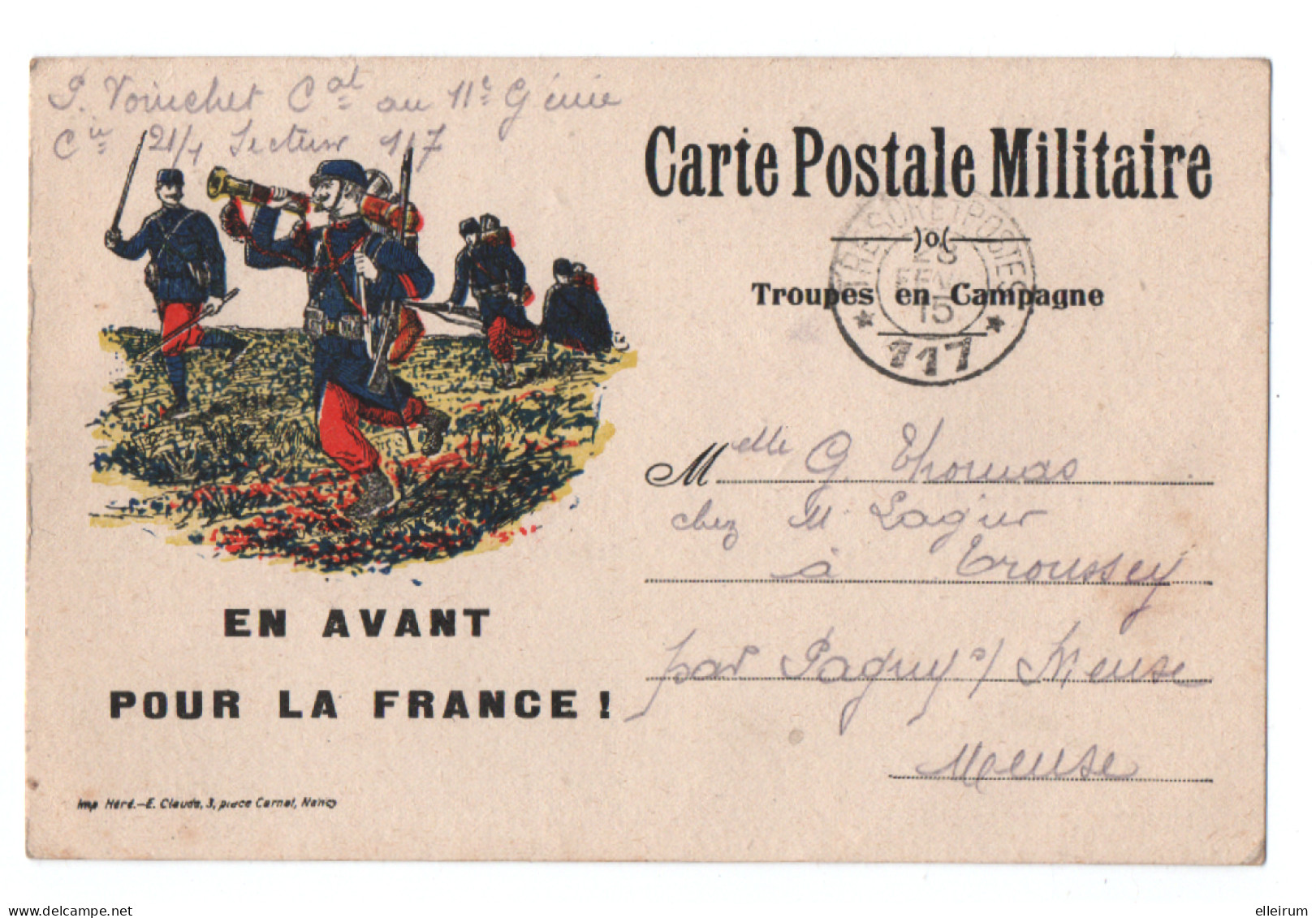 MILITARIA. CARTE POSTALE MILITAIRE. EN AVANT Pour La FRANCE ! TROUPES En CAMPAGNE. TRESOR Et POSTES 117. - Weltkrieg 1914-18