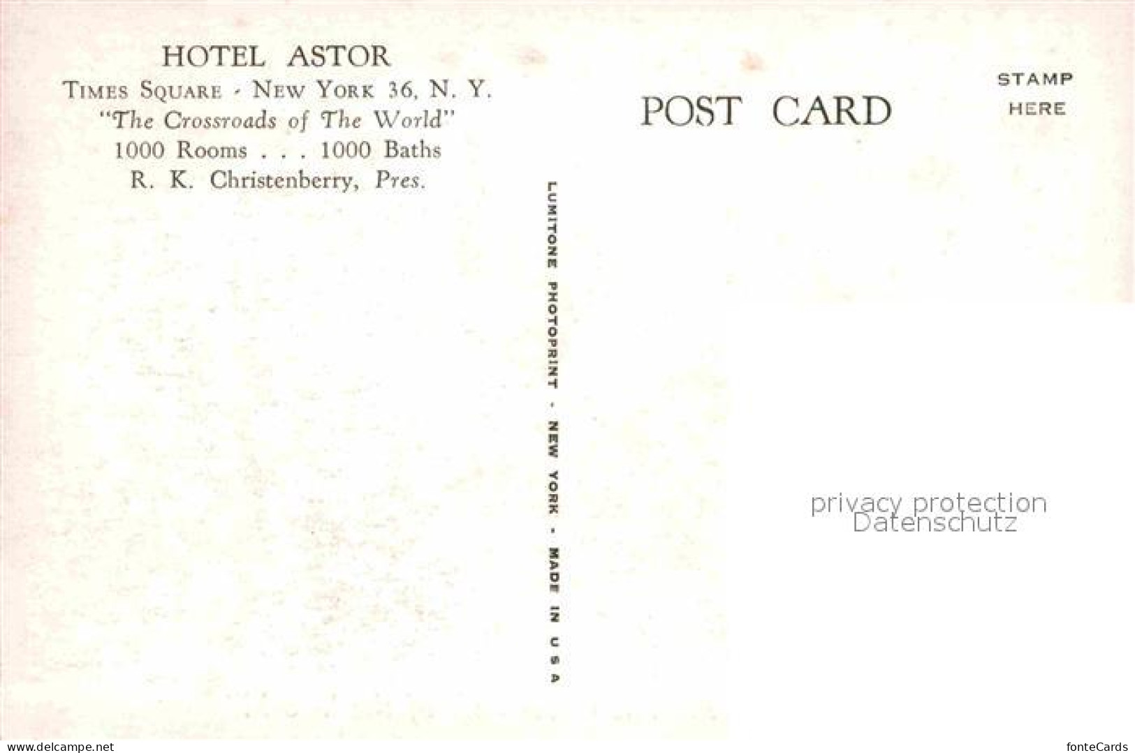 72614734 New_York_City Hotel Astor At The Crossroads Of The World - Autres & Non Classés