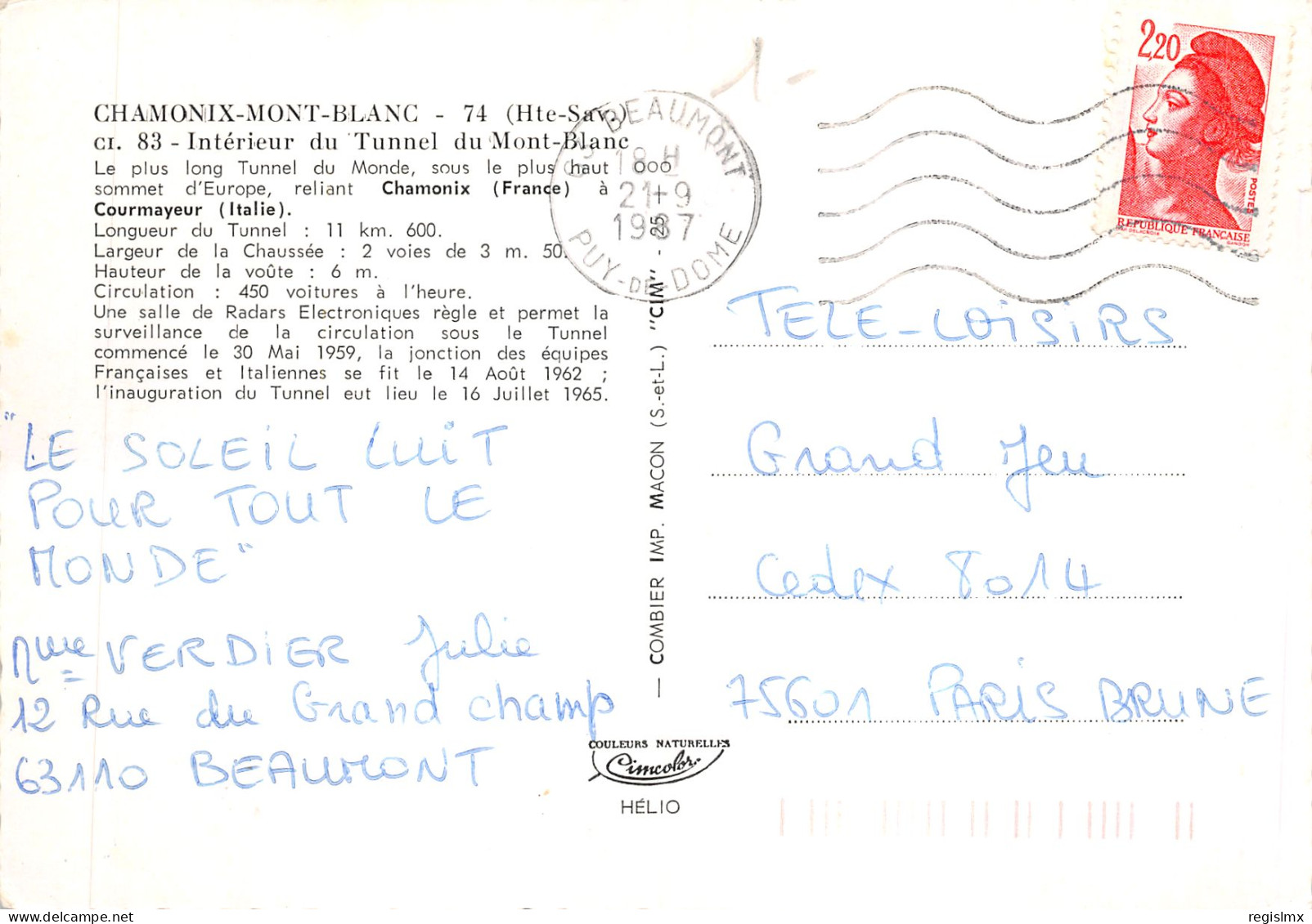 74-CHAMONIX-TUNNEL DU MONT BLANC-N°T573-C/0119 - Chamonix-Mont-Blanc