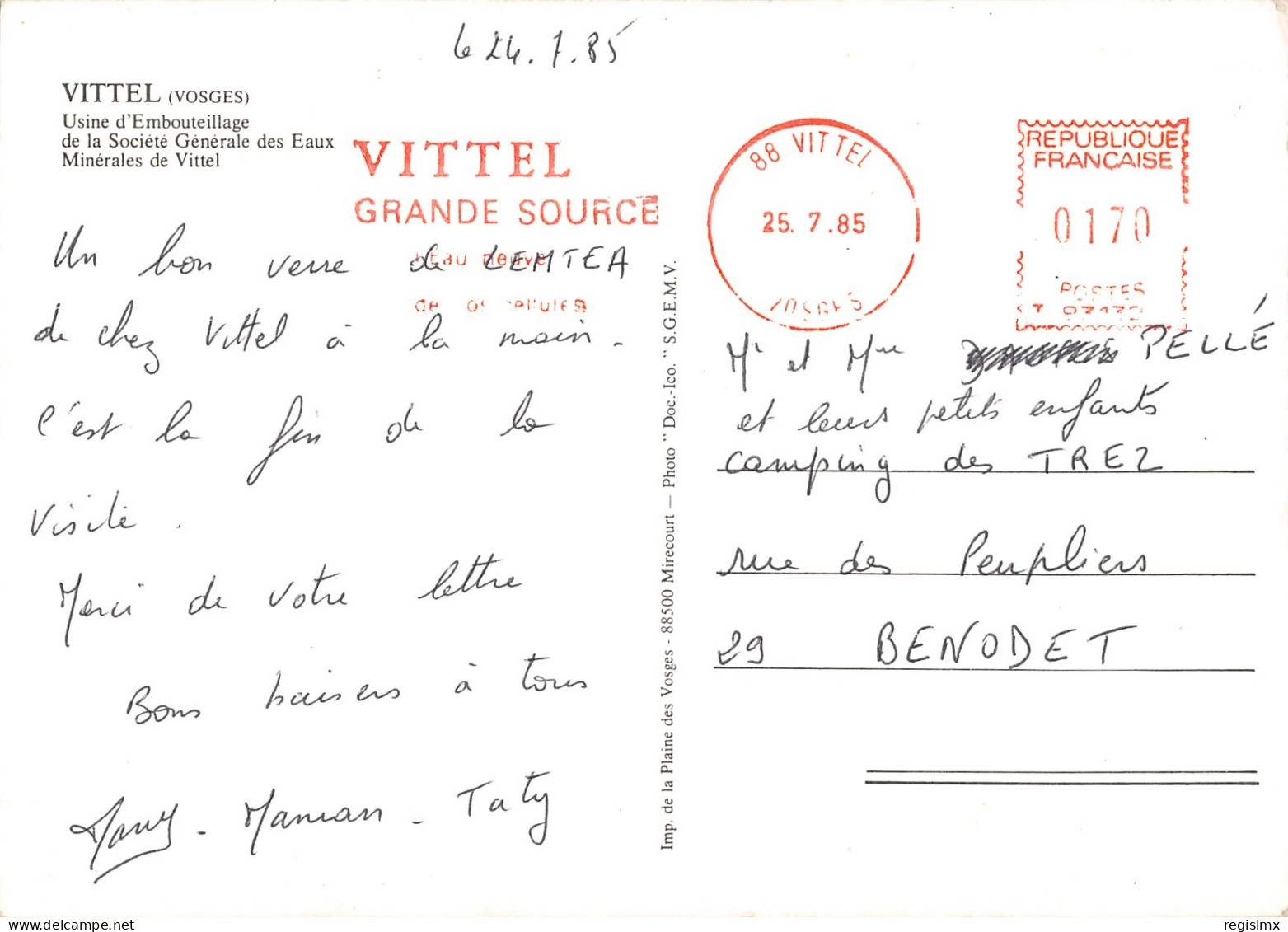 88-VITTEL-USINE D EMBOUTEILLAGE-N°T574-D/0329 - Contrexeville