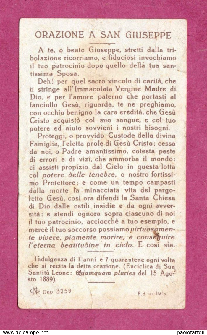 Holy Card, Santino- Orazione A San Giueseppe- Ed. GiN N° 3259 - 100x 57mm - Code OSG 3259MM - Devotion Images