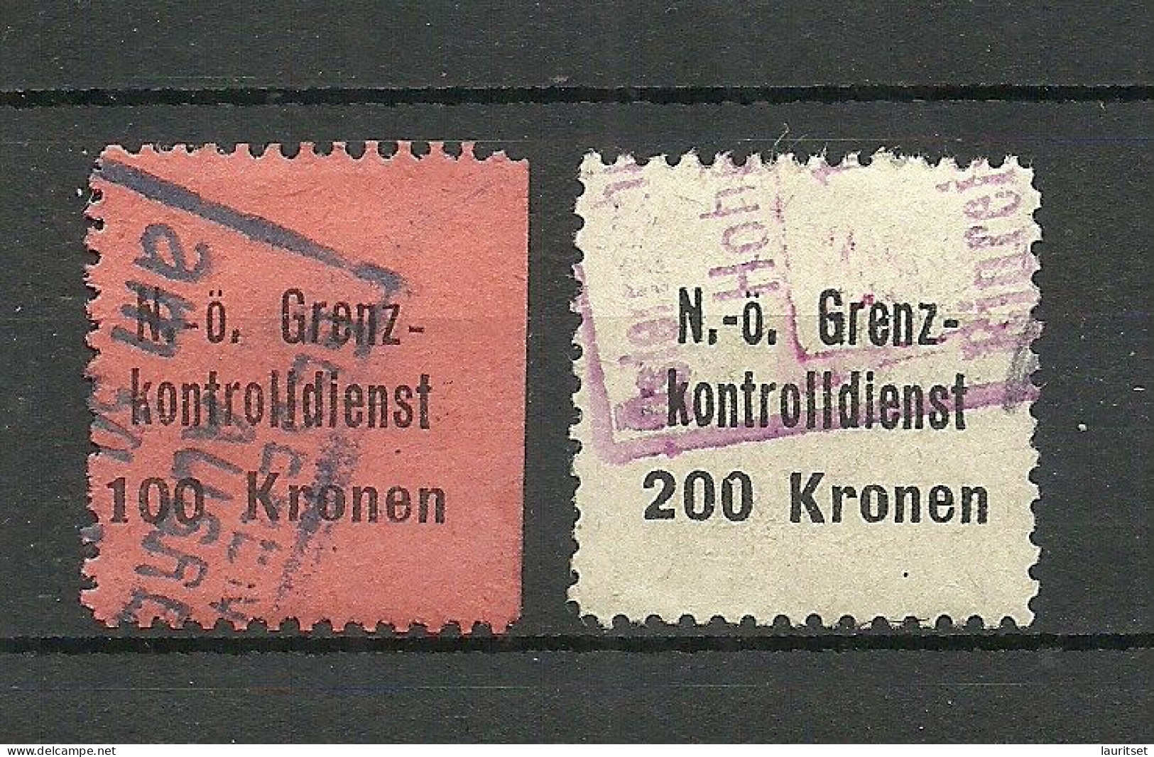 ÖSTERREICH Austria N.-Ö. Grenzkontrolldienst Gebühr Steuer Tax 100 Kr. & 200 Kr. O - Revenue Stamps