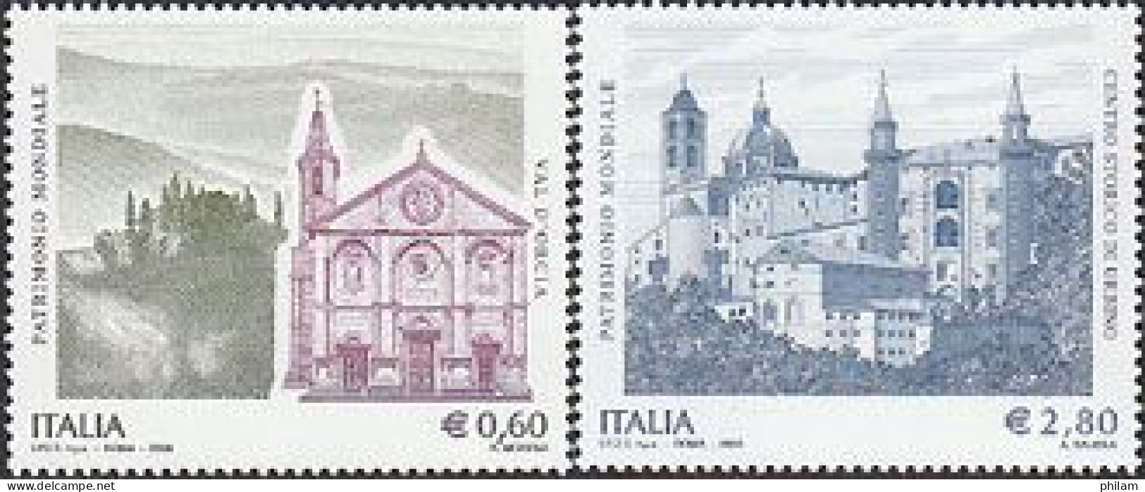 ITALIE 2008-UNESCO-Val D'Orcia/Urbino-2 V. - 2001-10: Mint/hinged