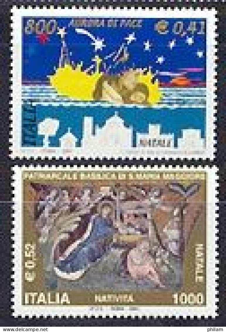 ITALIE 2001-Noël-aurore De Paix Et Crêche-2 V. - 2001-10: Nieuw/plakker