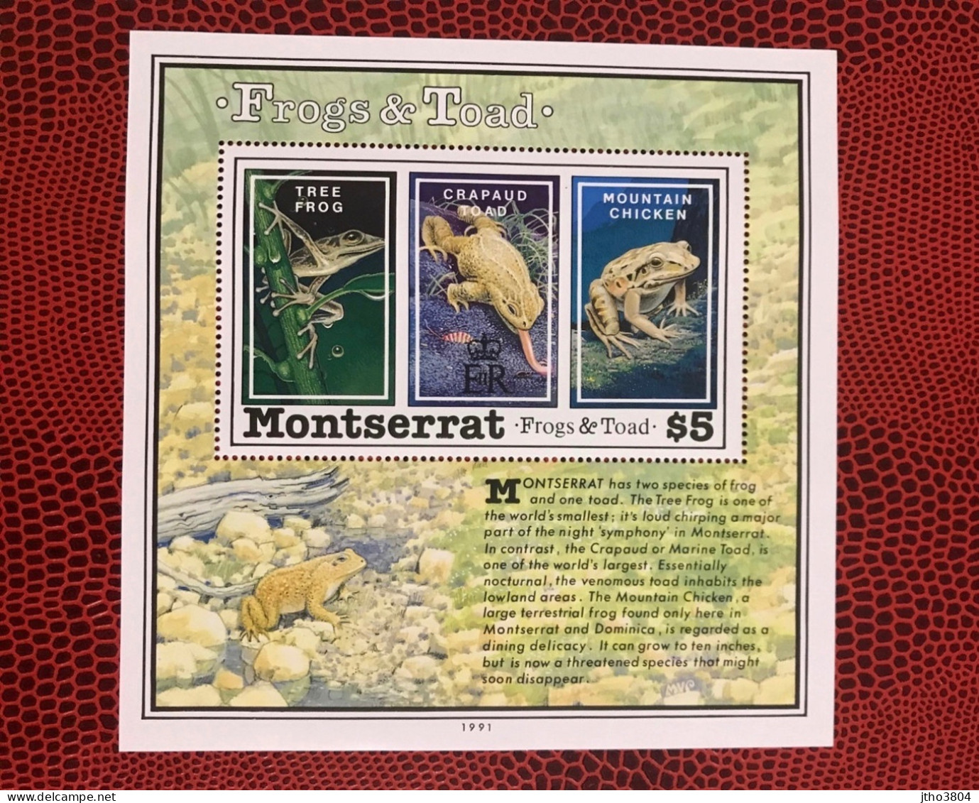 MONTSERRAT 1991 Bloc 3v Neuf MNH ** Mi Bl 61 Reptil Reptile  Rettile Schlange - Kikkers
