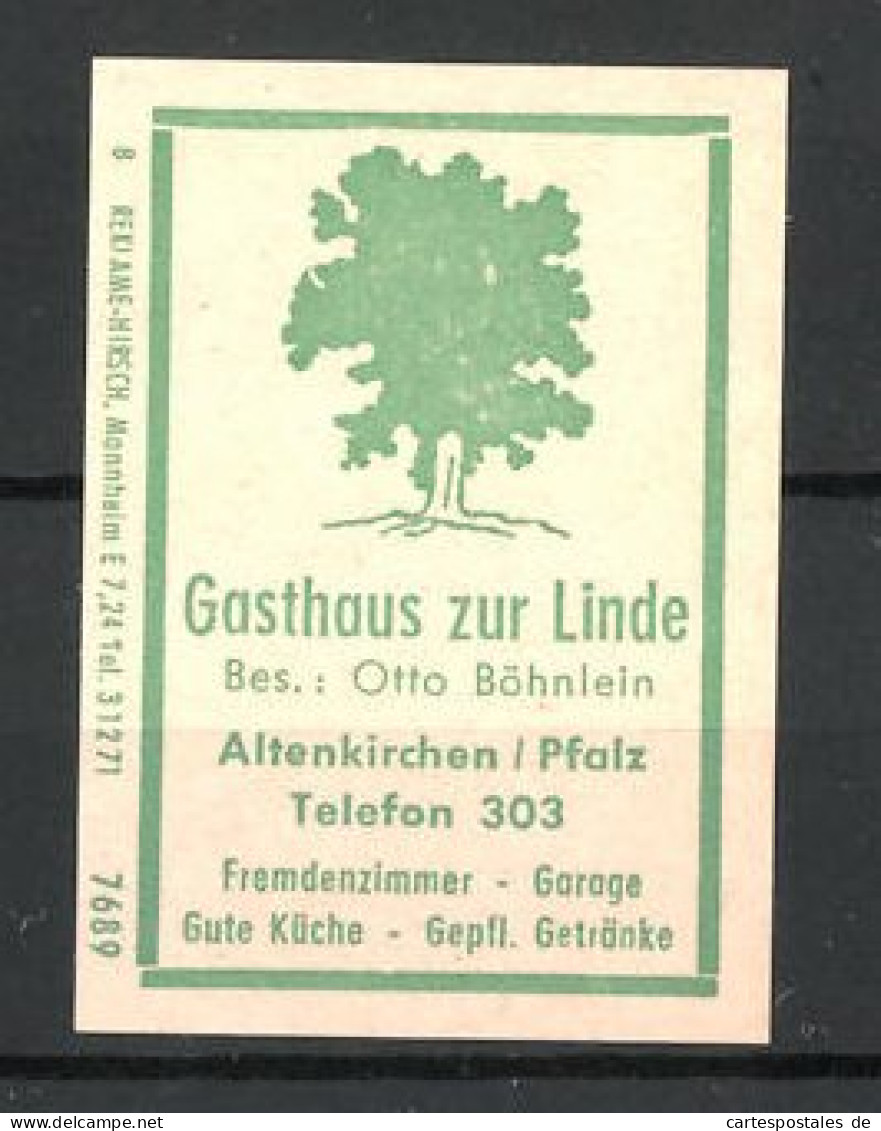 Reklamemarke Altenkirchen, Gasthaus Zur Linde, Lindenbaum  - Vignetten (Erinnophilie)