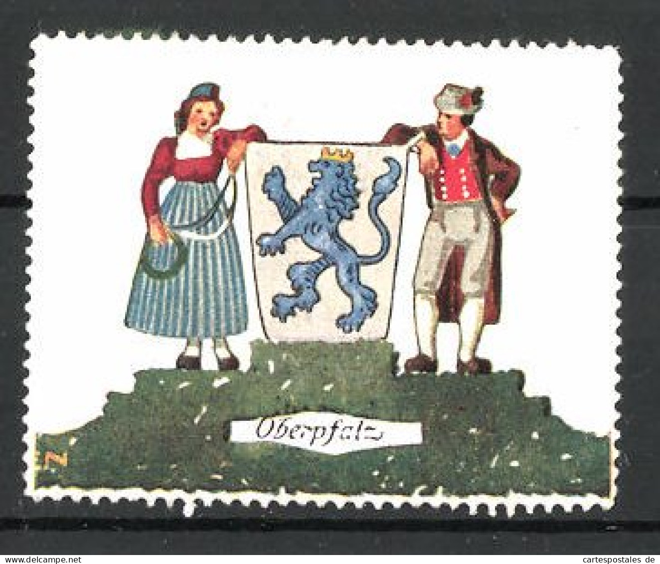 Reklamemarke Oberpfalz, Mann Und Frau In Tracht Mit Wappen  - Erinnofilia