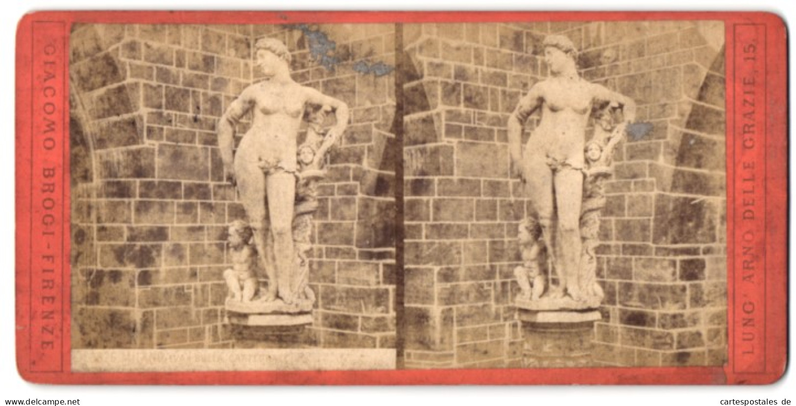 Stereo-Foto Giacomo Brogi, Firenze, Ansicht Mailand - Milano, Statue Et Duomo  - Stereoscopic